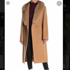Sofia Cashmere Camel Long Fox Fur Coat sz 2